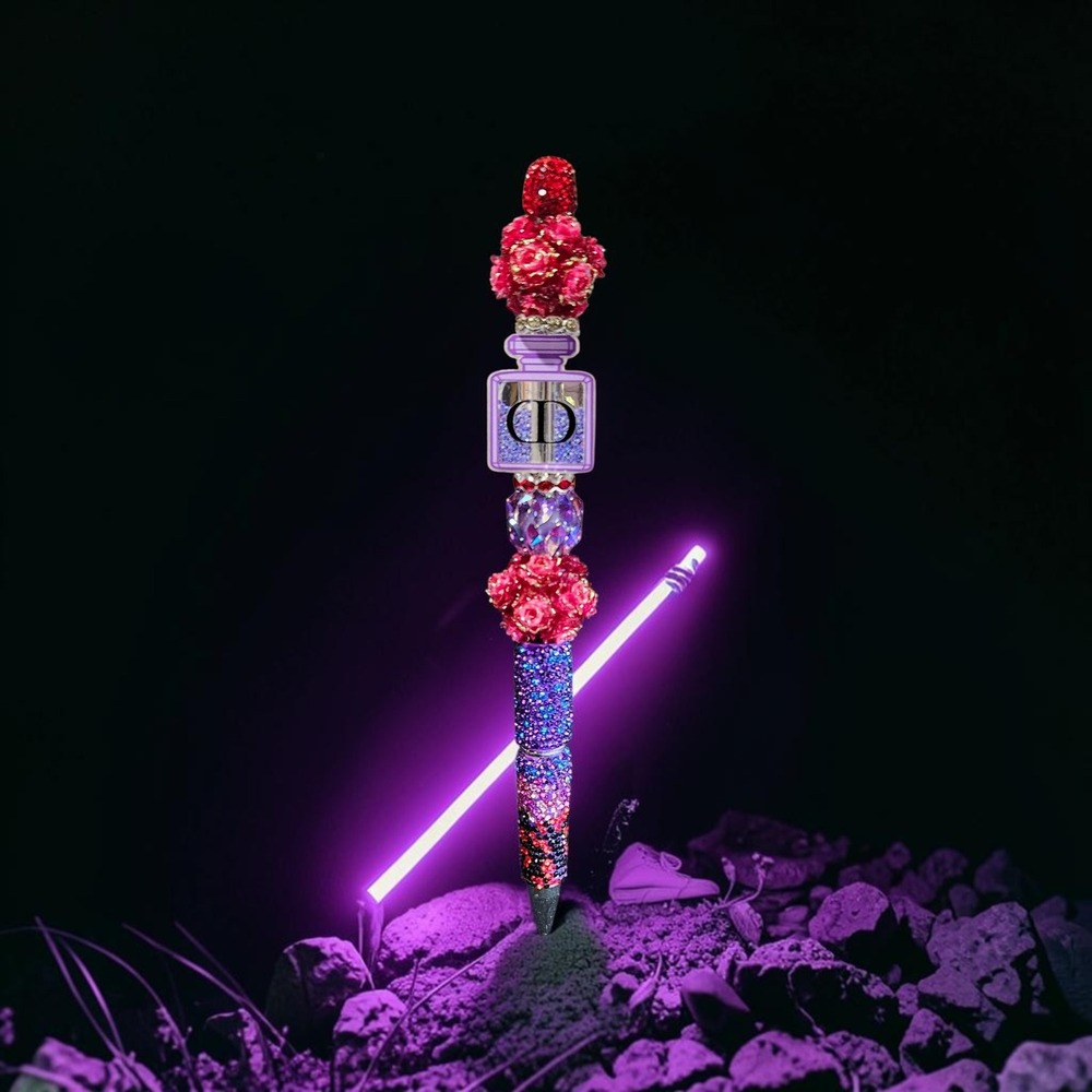 Custom‎ Beaded Pen Luxury Inspired CD Logo Rhinestone Floral Crystal Pink Purple